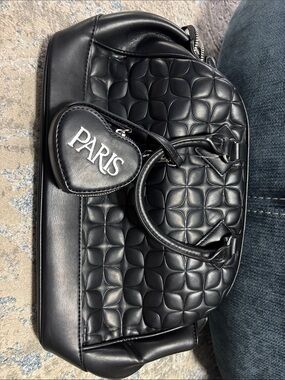 Paris Hilton Black Quilted Bag with Heart Paris Tag